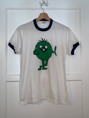 1980s CAMACHO Little Green Monster Ringer T-Shirt size Small S 80s