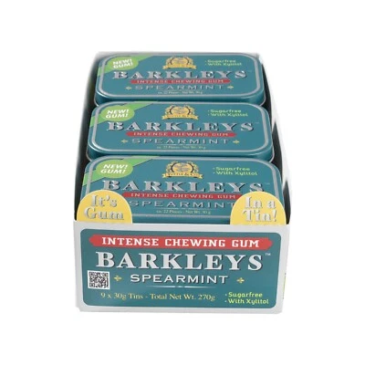 TUTTLE & COMPANY PO BOX 97 , 1243 ZH`S GRAVELAND, THE NETHERLANDS Gomma da masticare Barkleys senza zucchero con menta piperita GUM 9 x 30 gr. gomma da masticare alla menta piperita