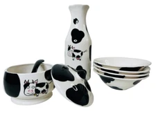 TABLETOPS UNLIMITED BREAKFAST FOR 4 Set Carafe Cereal Bowls Sugar Cows 8pc