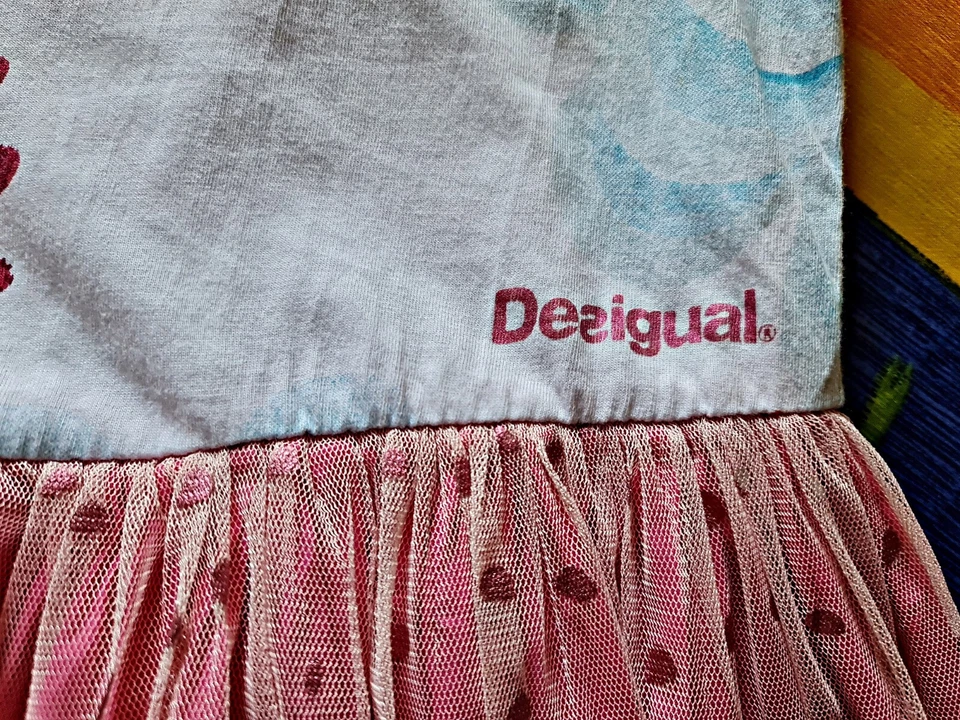 AUTHENTIC DESIGUAL GEOMETRIC ART LOGO CHIFFON PINK GIRLS DRESS SIZE 9/10 - Image 4 of 4