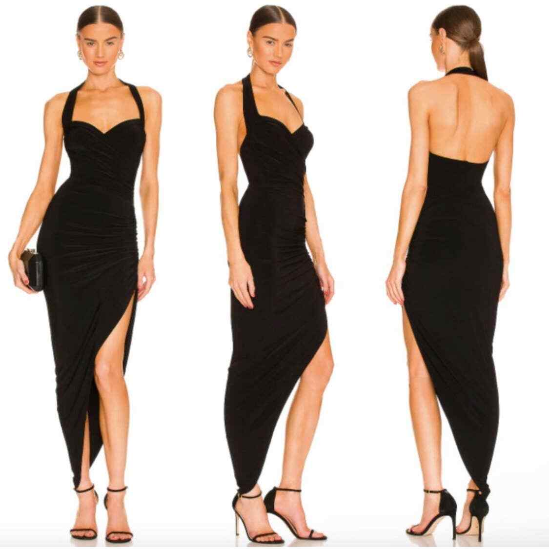 パーティードレス NORMA KAMALI KK2273PL145001 Dresses Black Norma Kamali Open Slit Cayla Side Drape Gown Black Size XL