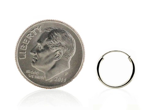 10K White Gold Hoop Earrings Small Plain Endless Hoops 10 x 1.2mm Minimalist - Picture 2 of 6