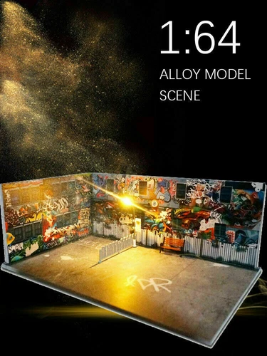 1/64 Scene Model Diorama Car Parking lot Scenery Background Display W/LED light - Picture 7 of 12