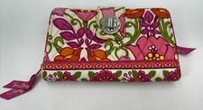 Vera Bradley Turn Lock Wallet Clementine Poppies Pink Floral Quilted Full Wallet