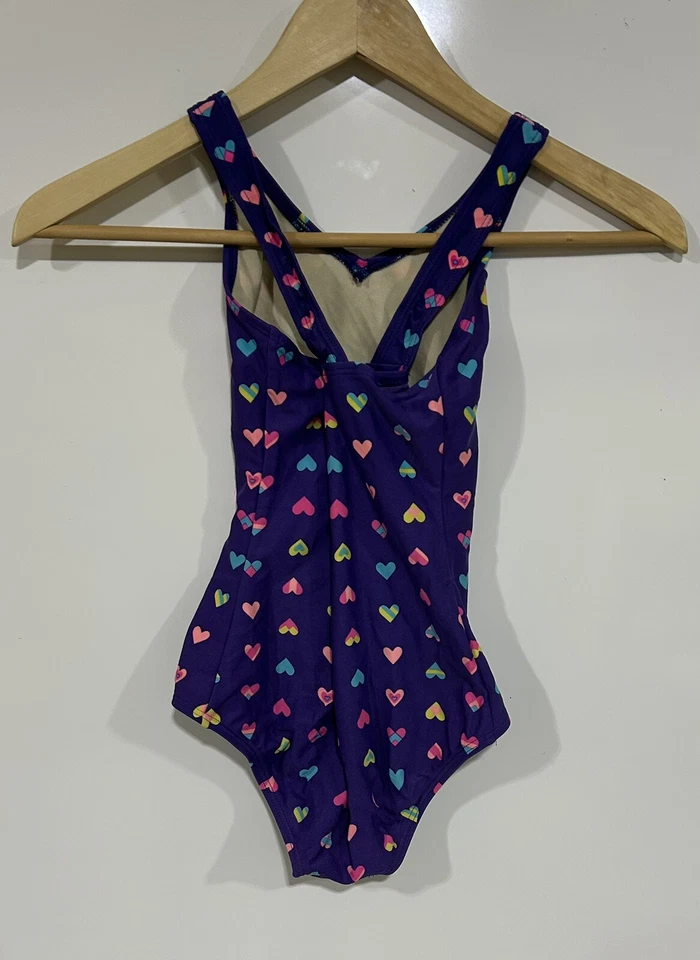 Maiô Lands End One Piece ~Meninas Tamanho 7 Padrão Coração Roxo - Imagem 2 de 3