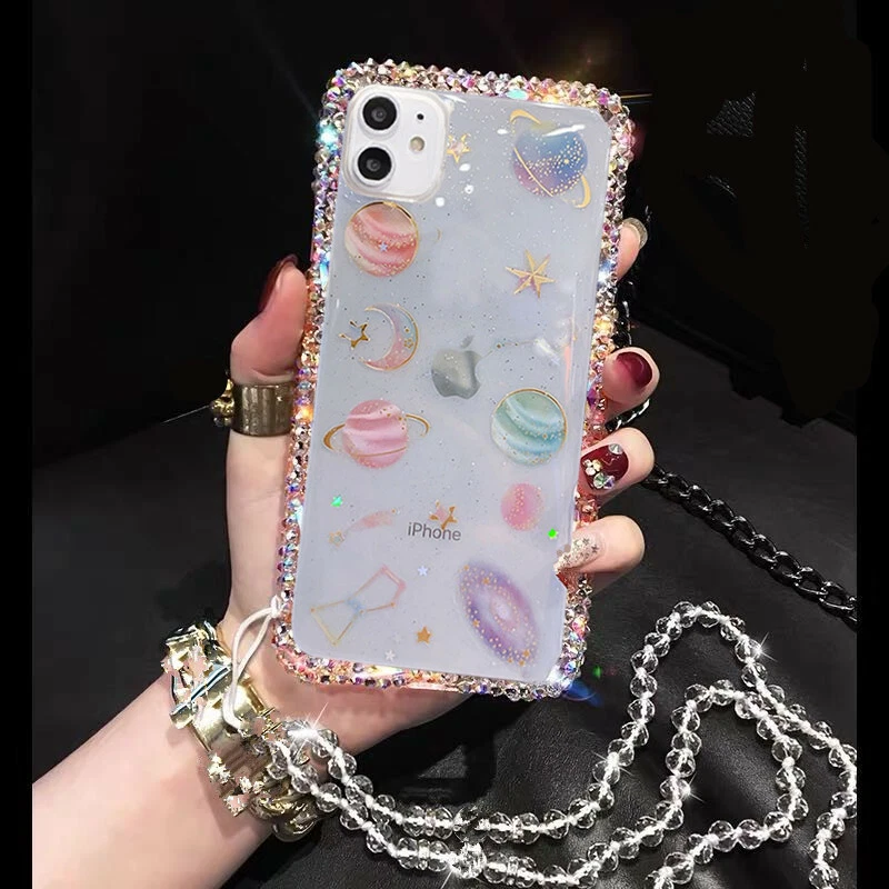 Funda protectora de cristal con diamantes de imitación brillantes para mujer para varios teléfonos Foto 3 de 4