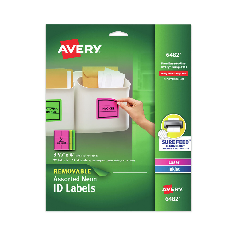 Avery 6482 Съемные лазерные струйные идентификационные этикетки высокой четкости - Неоновые 72 в упаковке Новые 3190₽