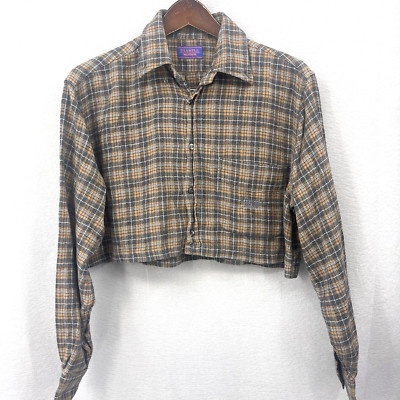 VTG Example by Missoni Shirt Womens Large Cropped Flannel Button Embroidered