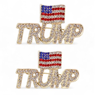TWO  - Trump 2024 American Flag Patriotic Rhinestone Lapel Pin Brooch MAGA USA