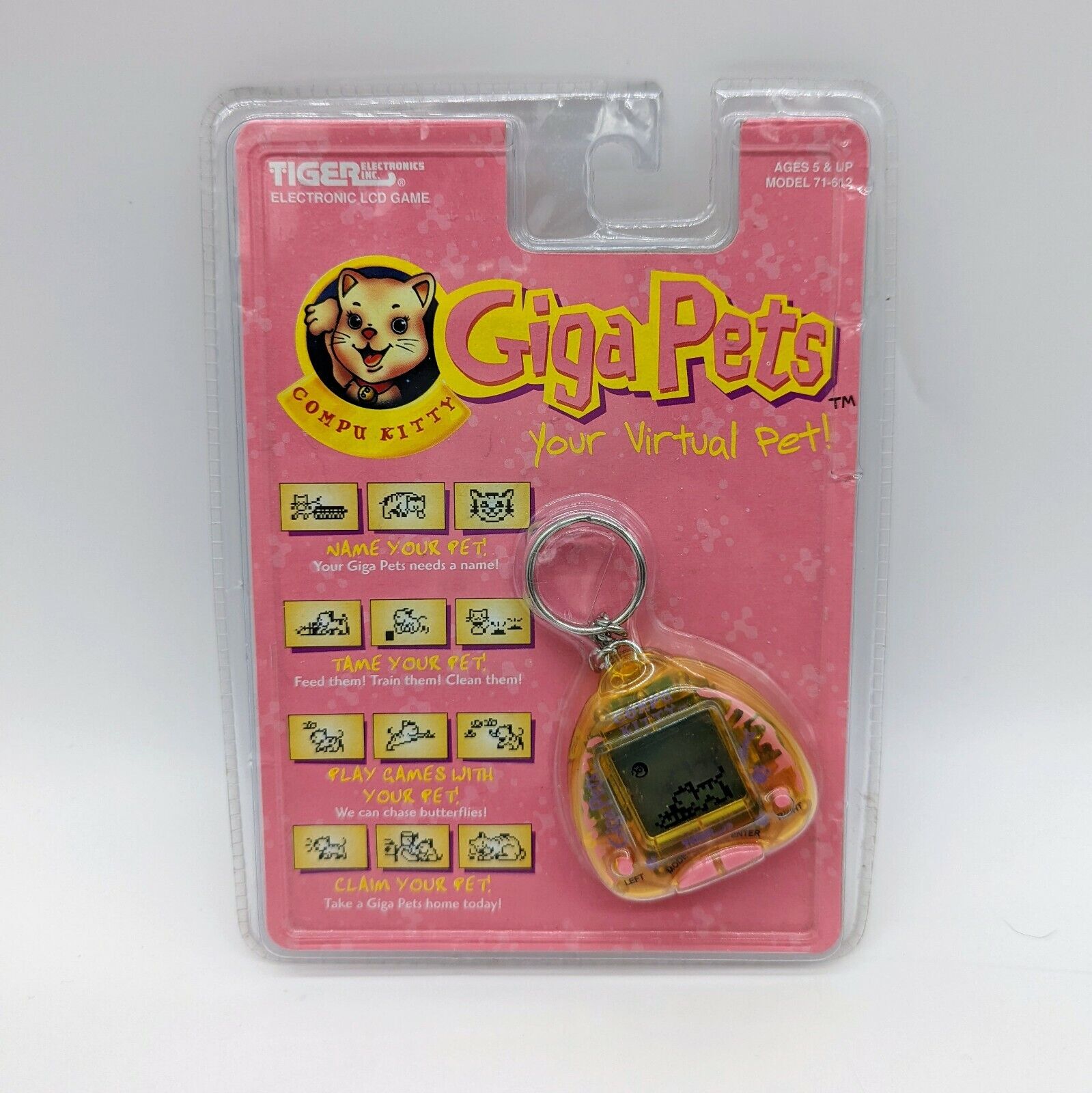 1997 Giga Pet Compu Kitty Yellow Unopened Sealed Virtual Pet 71-612  Tiger Toys