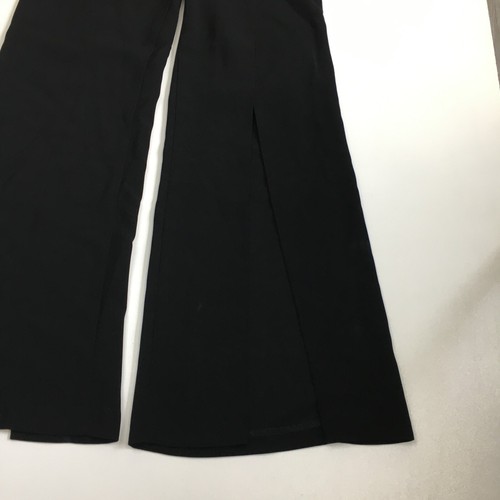 BEBE Womens sz 4 Black High Slit Cut Out Flare Legs Opposite Sides Belted Pant - Picture 9 of 16