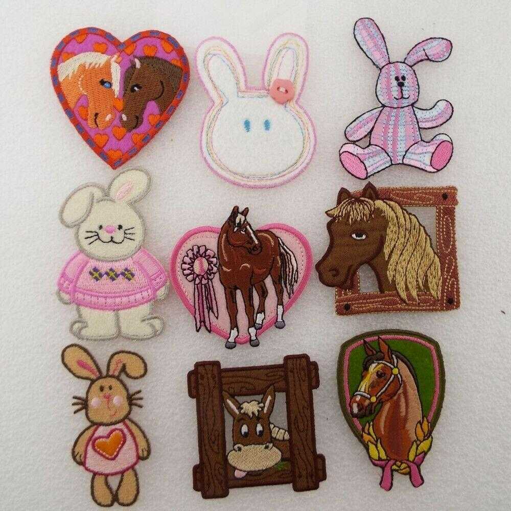 Cappello giacca toppa animale domestico motivo cavallo coniglio ferro o cucito pony 9 DESIGN 017D