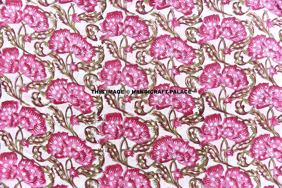 5 Yard Indian Floral Sanganeri Fabric Hand Block Print 100% Cotton Fabric Jaipur - Image 3 of 3