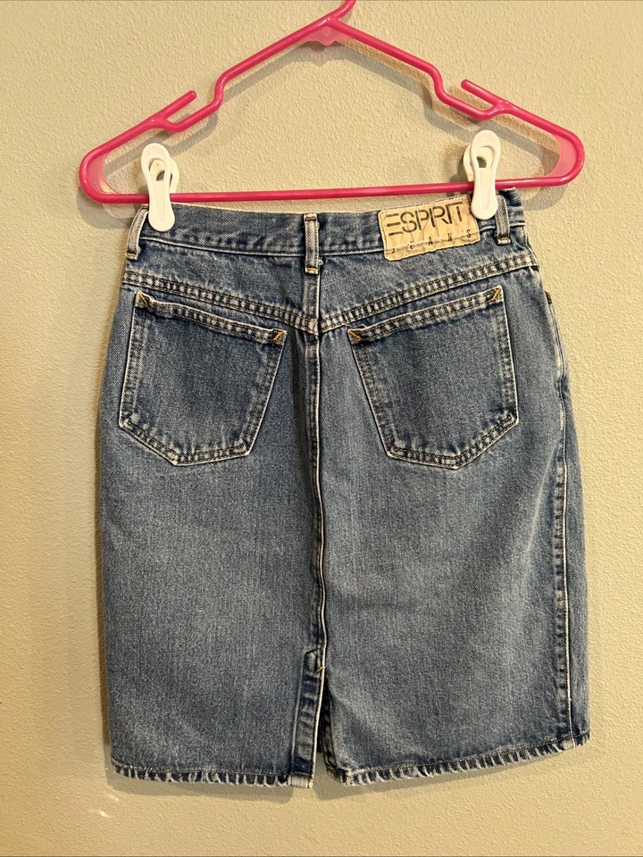 Vintage Denim Slit ESPRIT Skirt • Size 9/27 • Made in USA 100% cotton - Image 4 of 4