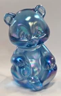 Fenton Glass Iridescent Sitting Blue Teddy Bear Figurine 3.5"