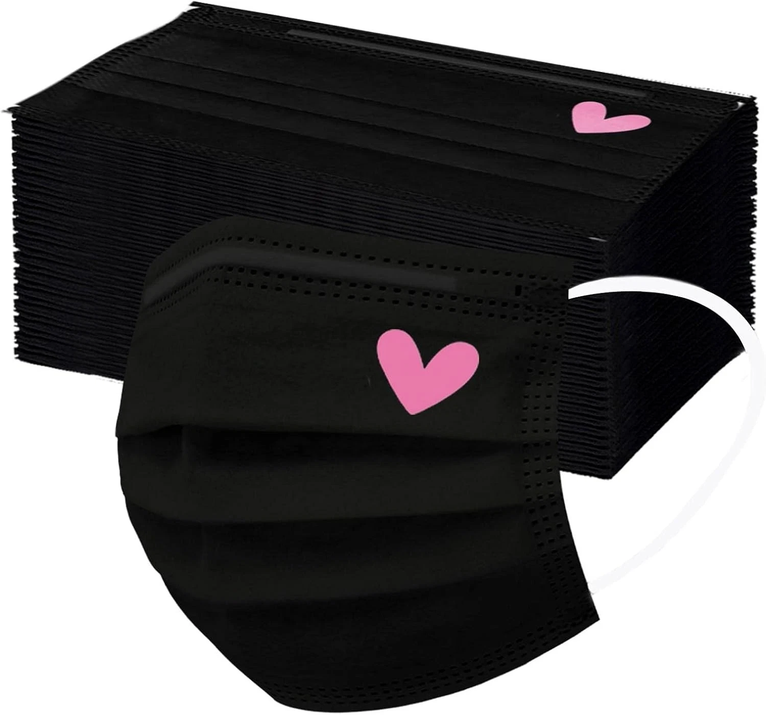 50pcs Cute Disposable Face Masks, Pink And Black Masks with Hearts Printed