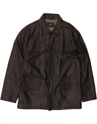 EASY Mens Leather Coat UK 42 XL Black Leather GI10
