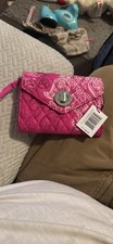 Vera Bradley Pink Wristlet Wallet Turn Lock Paisley Flower Credit Card
