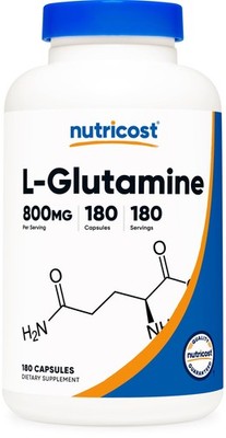 Nutricost L-Glutamine 800mg, 180 Capsules - Gluten 180 Count (Pack of 1), Red