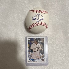 Khris Davis Signed Rawlings Official MLB Baseball & Rookie Card. rookie card picture