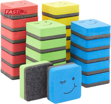 Juvale Whiteboard Student Erasers - 24-Pack, Square Magnetic 2 X 0.8 In, Smiley