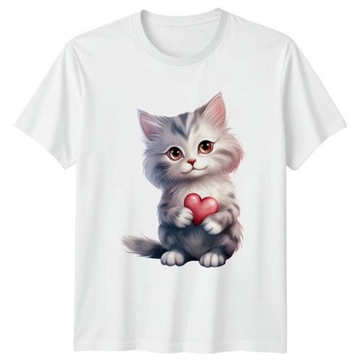 Kätzchen mit Herz Tiere Katzen Herren T-Shirt Damen Tee Grafik Unisex Top