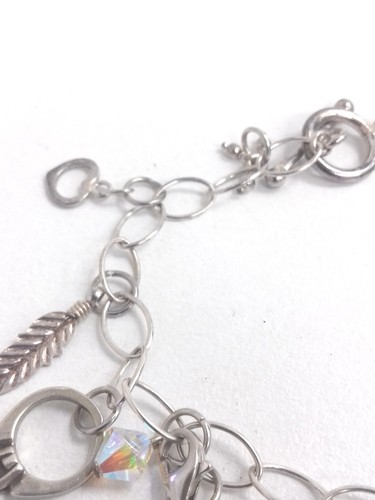 925 Sterling Silver Bracelet Oval Link Toggle Closure 12 Charms 19cm 14.74g - Picture 6 of 10