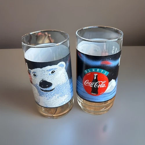 Coca-Cola Coke Polar Bear Glasses 16oz Always Cool 1995 Vintage Set of 2