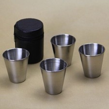 4pcs 1oz Stainless Steel Shot Glass Espresso Drinking Cup w/ Leather Case Cover