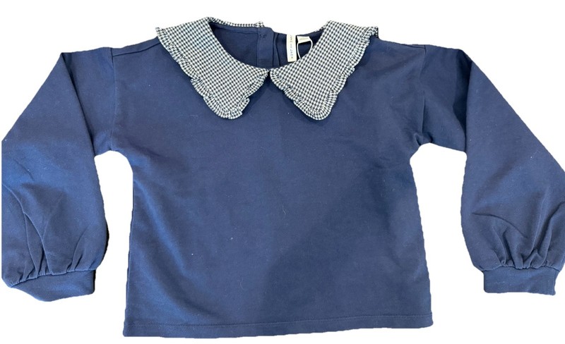 Janie And Jack Girls Navy Sweatshirt With Gingham Collar Size 8 NWT
