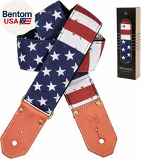 Guitar Strap Cotton with Thicked First Layer Vegetable Tanned Cowhide Leather En