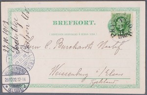MayfairStamps Sweden 1902 to Weissenburg Germany Post Card aaz_65461