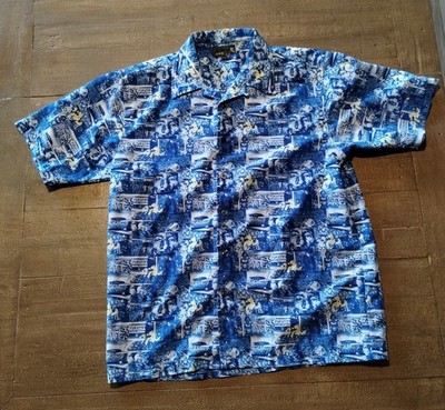 Hawaiian Shirt Mens Small Blue Short Sleeve Animation Print AOP Loop Collar 