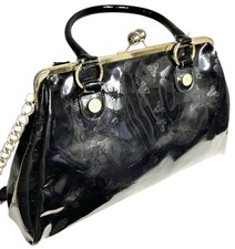 Betsyville Purse Black Vintage Kiss Clasp Handles Crossbody Bag Lightning Bolt
