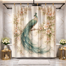 Decorative Peacock Floral Shower Curtain Patterned Bathroom Accent Fabric