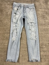 American Eagle Mom Jeans Womens 6 Blue Destroyed Strigid Light Wash Distressed