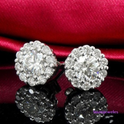 3Ct Round Cut Lab-Created Diamond Earrings 14K White Gold Over Flower Halo Studs