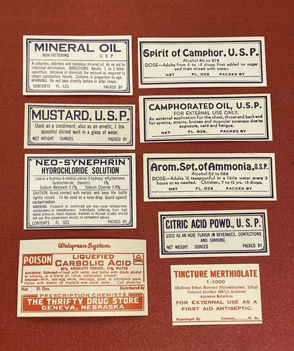 Vintage Drug Store Pharmacy Apothecary Labels Walgreens Neo Synephrine 9B