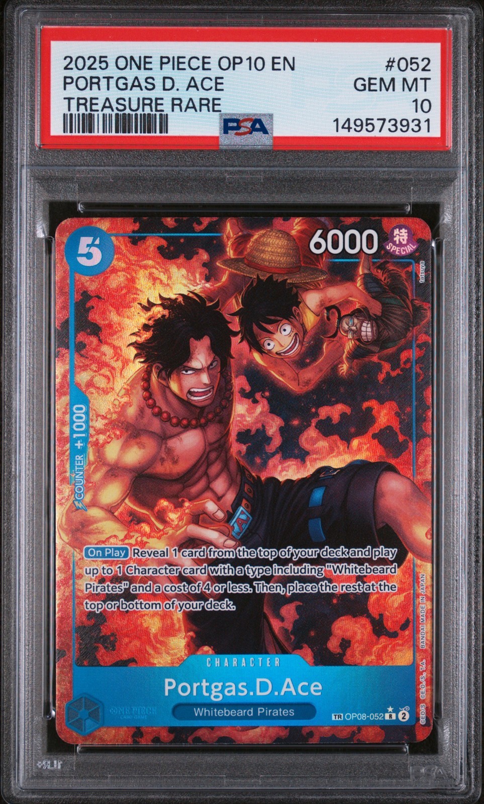 Portgas.D.Ace (TR) OP08-052 Royal Blood PSA 10 Treasure Rare One Piece