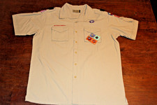 Boy Scouts of America BSA Men's Shirt Tan Large 100 Supplex Nylon Sewn Patches