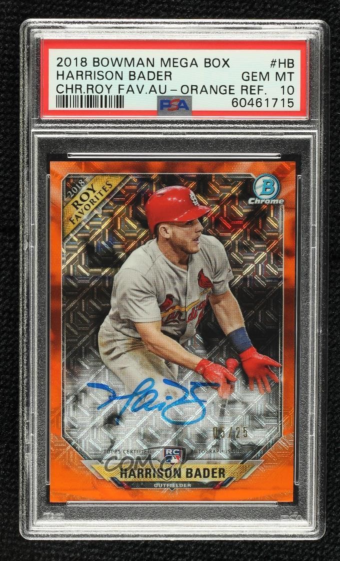 2018 Bowman BOWMAN MEGA BOX CHROME ROOKIE OF THE YEAR FAVORITES AUTOGRAPHS CHR.ROY FAV.AU-ORANGE REF. #HB Harrison Bader front