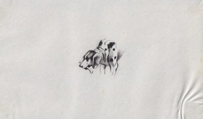 Hund Knochen dog bone Biedermeier Zeichnung drawing dessin 1830