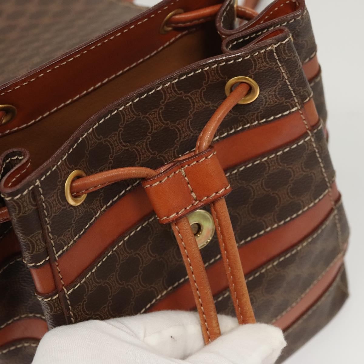 Celine Vintage Drawstring Flap Backpack Macadam C… - image 23