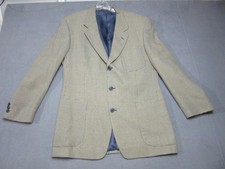 Ermenegildo Zegna Sport Coat Blazer Mens 50 Beige Blue Micro Check Silk Wool