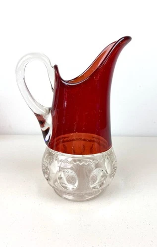 EAPG Beautiful King’s Crown Ruby Flash Milk Pitcher 8" Tall Tiffin Vintage