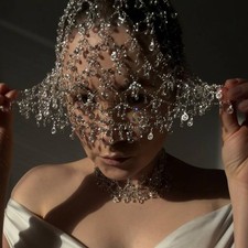 Women Rhinestone Head Hoop chain Net Tassel fashion Metal Bride Hair Chain 27431