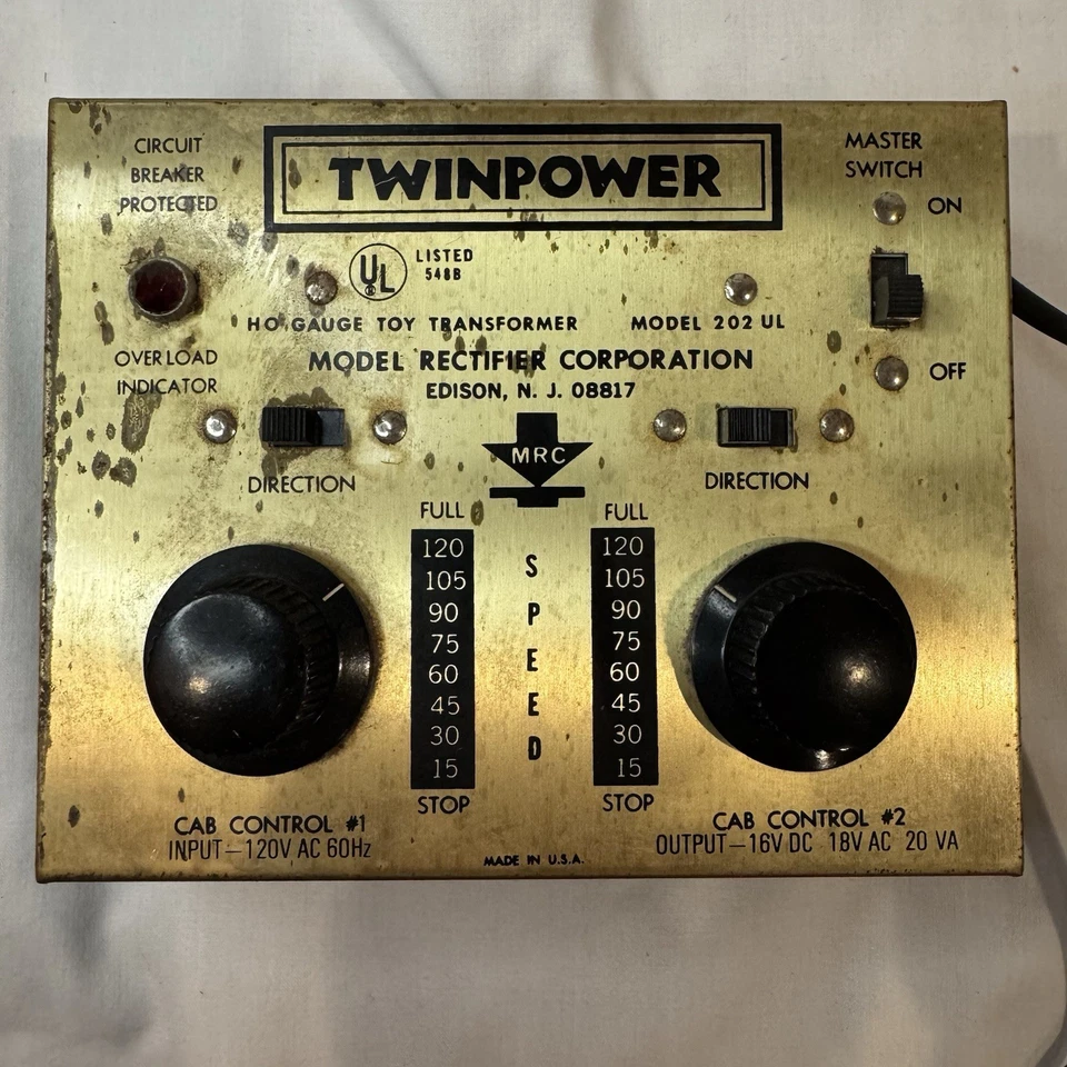 Transformador de tren de juguete MRC Twinpower HO modelo 202 Ul 202Ul hecho en EE. UU. SIN PROBAR Foto 3 de 4