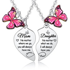 2PCs Mother Daughter Heart Matching Pendant Necklaces Set I Love You Gifts f...