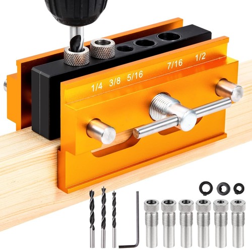 Self-Centering Woodworking Dowel Jig – Aluminum Alloy Center Finder Kit With 8 Drill Bushings (3-10mm) For Straight Hole Drilling