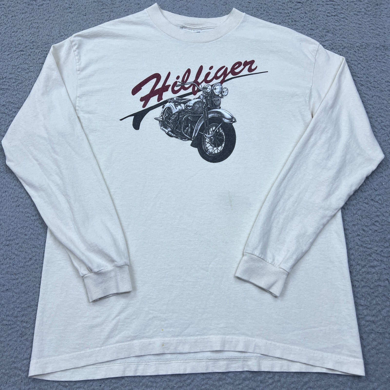 VTG Tommy Hilfiger Men's XL Ivory Biker Shirt Long Sleeve Made in USA